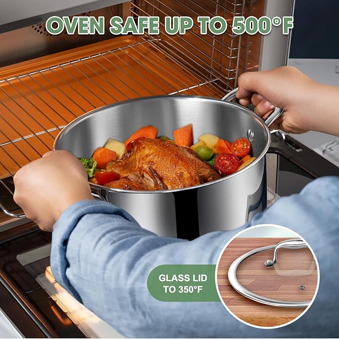 3 Ply Stainless Steel 11-Piece Cookware Set with Lids Pots and Pans Kitchen Set Non-Toxic Induction Oven Dishwasher Safe Professional Chef Quality
