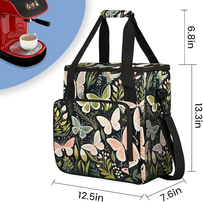 Abstract Butterfly Coffee Maker Carrying Bag Flowers Butterfly Travel Storage Bag Compatible with K-Mini or K-Mini Plus Single Serve Coffee Brewer Carrying Case with Pockets &amp Shoulder Strap