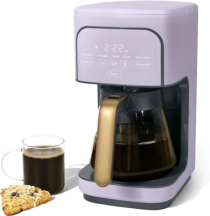 12 Cup Programmable Coffee Maker with Glass Carafe Reusable Filter and Touch Display (Lavender)