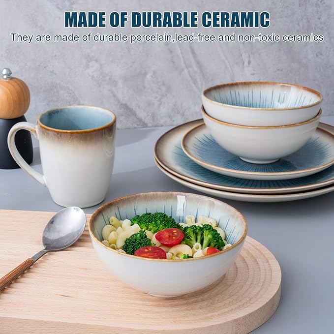 Dinnerware Set Stoneware 16 Pieces Service for 4 Stoneware Plates and Bowls Set Highly Chip and Crack Resistant Stoneware Set Dishwasher Microwave Safe Dishes set