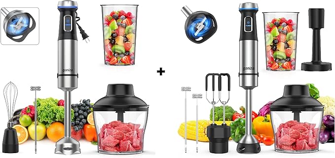 Ganiza Immersion Blender 5 in 1 &amp 6 in 1 Corded Hand Blender Stainless Steel Blade 16 Speed Immersion Blender Handheld with 800ml Mixing Beaker 600ml Chopper Whisk Frother Potato Masher