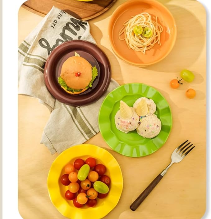 Ceramic Bowls &amp Plates Sets Cute Hamburg Style 5-Pieces Dinnerware Sets Dinner Dessert Plates &amp Cereal Bowls with Lid Sets. Novel Tableware Gift.