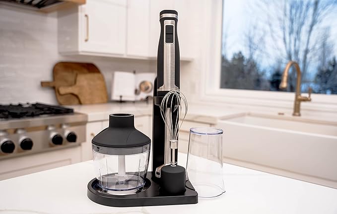 Blendtec Immersion Blender - Handheld Stick Blender Whisk and Food Processor - Includes 3 Attachments 20 oz BPA-Free Jar and Storage Tray - Stainless Steel