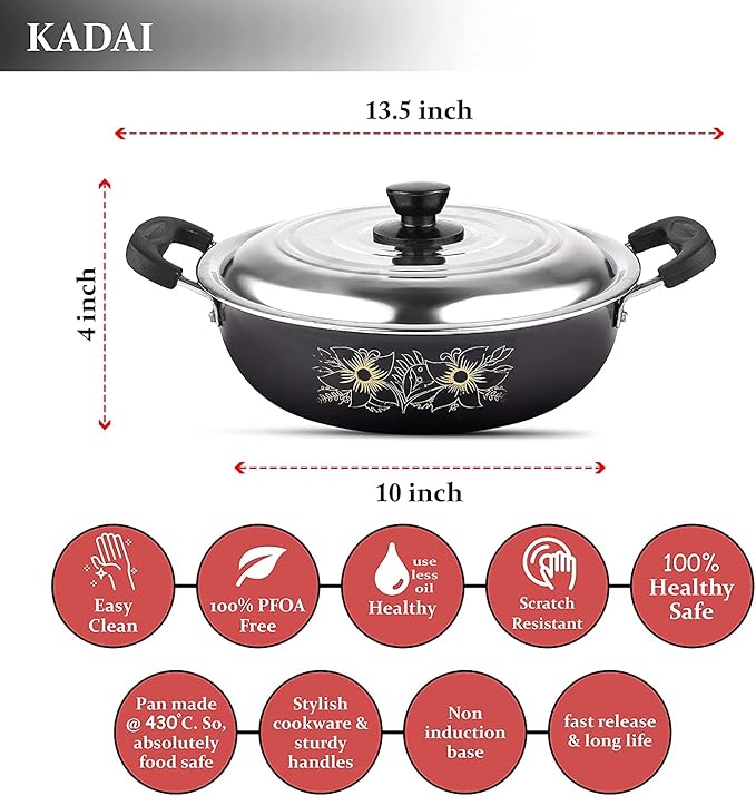 Kashvi Premium 6-Piece Non-Stick cookware Set for Daily Home Cooking Includes Fry pan Saucepan kadai with lid Small tadka tawa Kitchen Utensils.