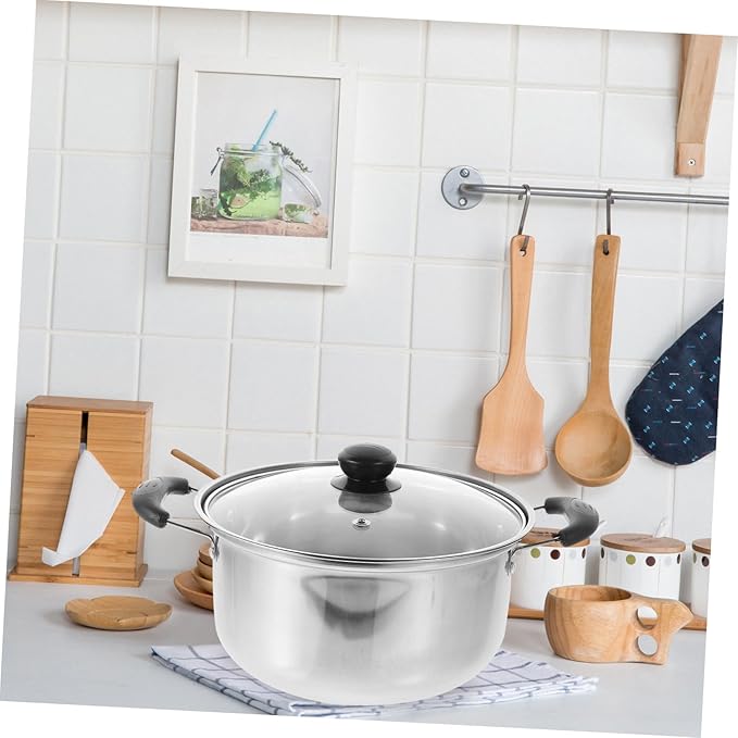 1Set Stainless Steel Cookware Set Kitchen Cookware with Soup Pot Frying Pan and Milk Pot Multi Function Cooking Everyday Use Easy to Clean