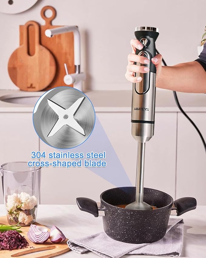 Handblender with PlugImmersion Blender Handheld Heavy-Duty Copper Motor Detachable Stainless Blade Dishwasher Safe 2 Modes with PulseInfinitely Variable Speed Space-Saving Design