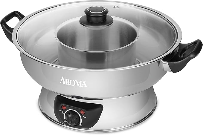 Aroma Stainless Steel Hot Pot Silver (ASP-600) 5 quart