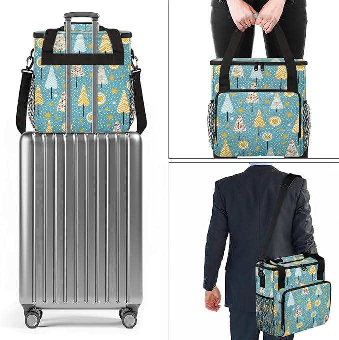 Xmas Tree Coffee Maker Carrying Bag Graffiti Tree Travel Storage Bag Compatible with K-Mini or K-Mini Plus Single Serve Coffee Brewer Carrying Case with Multiple Pockets &amp Shoulder Strap