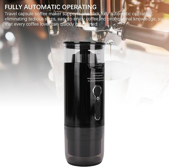 JTLB Small Portable Capsule Coffee Machine for Car One Click Automatic Efficient Heating System with DC12V Power Cable for &amp DG Capsules Coffee Powder