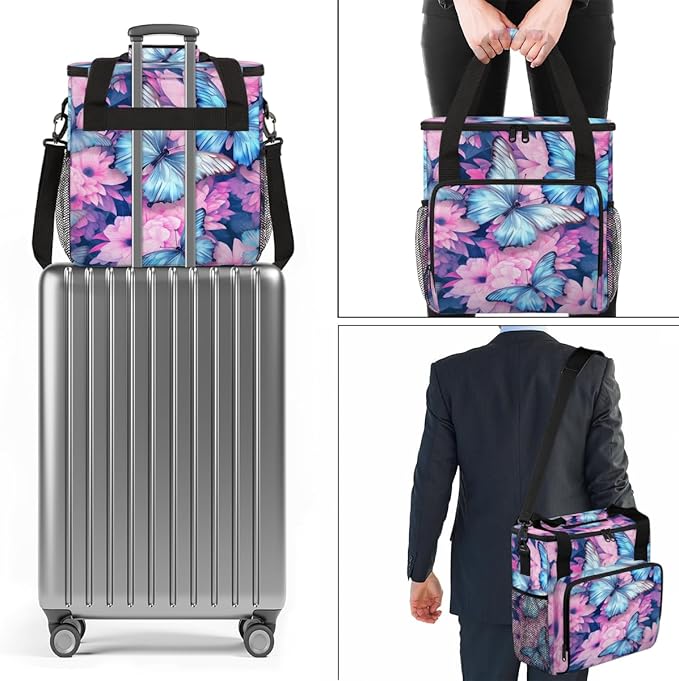Watercolor Butterfly Coffee Maker Carrying Bag Flowers Butterfly Travel Storage Bag Compatible with K-Mini or K-Mini Plus Single Serve Coffee Brewer Carrying Case with Pockets &amp Shoulder Strap
