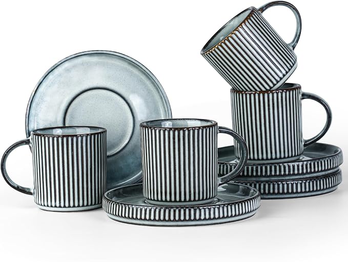 Famiware Star Dinnerware Set and Pasta Bowls with Coffee Mugs Set Service for 4 (20 Pieces) - Stoneware Dinnerware Dishes Smoky Blue
