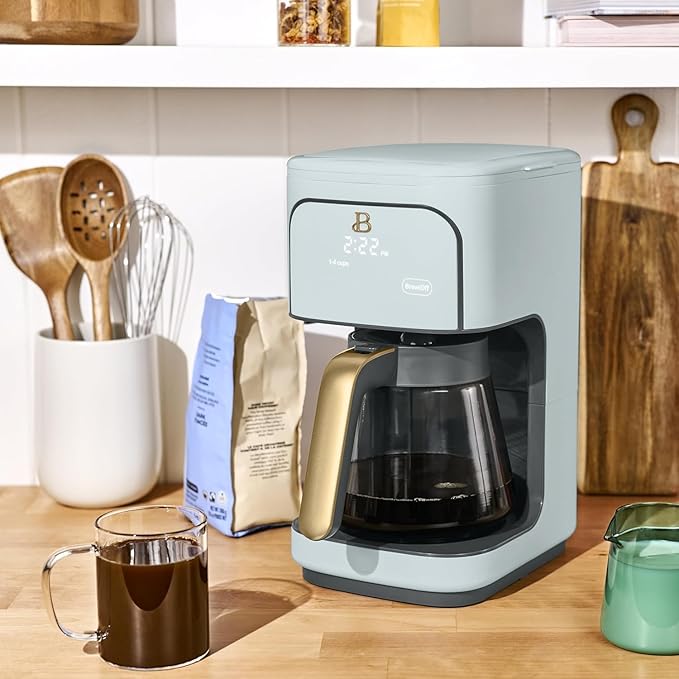 B - 12-Cup Programmable Coffee Maker with Touch Controls Auto Brew Timer Reusable Filter Large Glass Carafe Countertop Coffee Machine (Hydrangea)