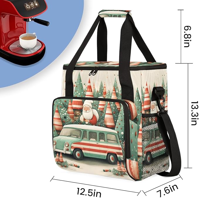 Fantastic Santa Claus Coffee Maker Carrying Bag Abstract Santa Claus Travel Storage Bag Compatible with K-Mini or K-Mini Plus Single Serve Coffee Brewer Carrying Case with Pockets &amp Shoulder Str