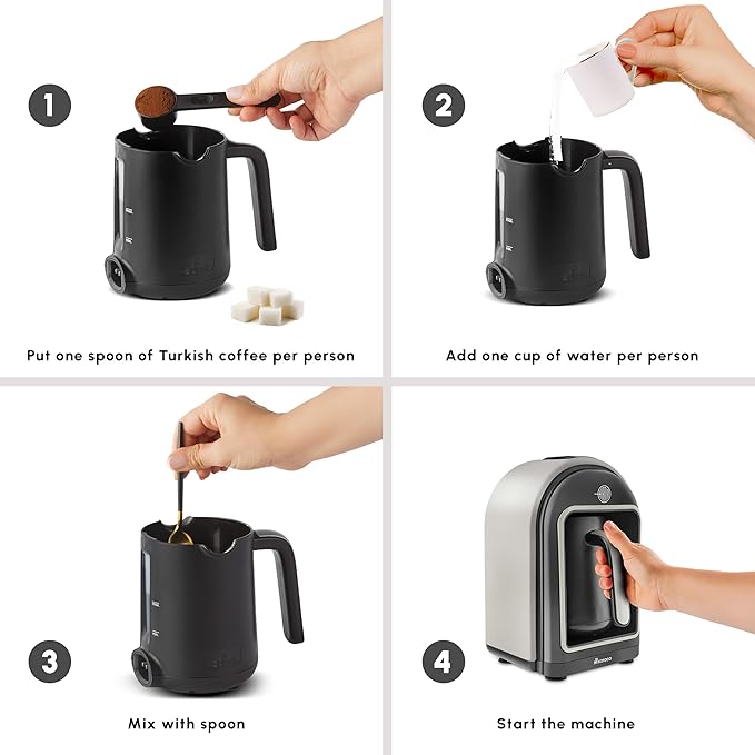 KARACA Hatır Turkish Coffee Maker 5 Cups Electric Turkish Coffee Machine with Ember Mode Automatic Temperature Control Overflow Protection Audible &amp Visual Alerts Cream