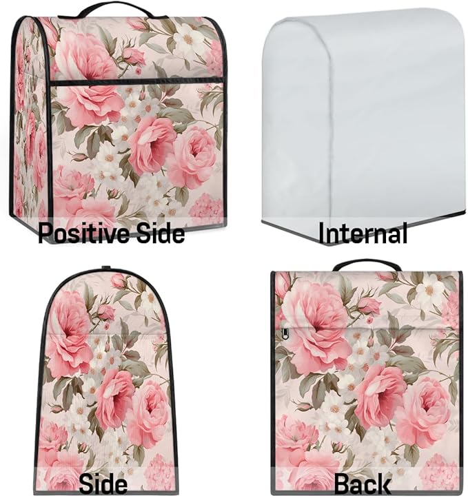 cfpolar Kitchen Aid Mixer Cover Compatible with 6-8 Quarts Flower Pink Rose Stand Mixer Cover Kitchen Aid Mixers Accessories Appliance Organizer Bag Dust Covers with Zipper Pocket