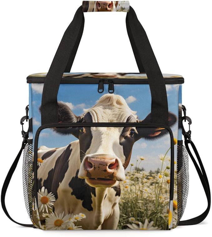 Cow Chrysanthemum Coffee Maker Carrying Bag Portable Travel Storage Tote Bag Compatible with K-Mini or K-Mini Plus Single Serve Coffee Brewer Carrying Case with Multiple Pockets &amp Shoulder Strap