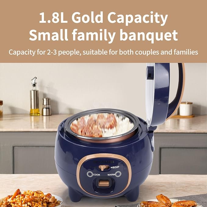 Yosoo Mini Rice Cooker 5 Cups Portable Rice Cooker with Steam Rack Non Stick Inner Pot 300W One Key Venting System Gray For Small Spaces Lifestyle (US Plug 110V)