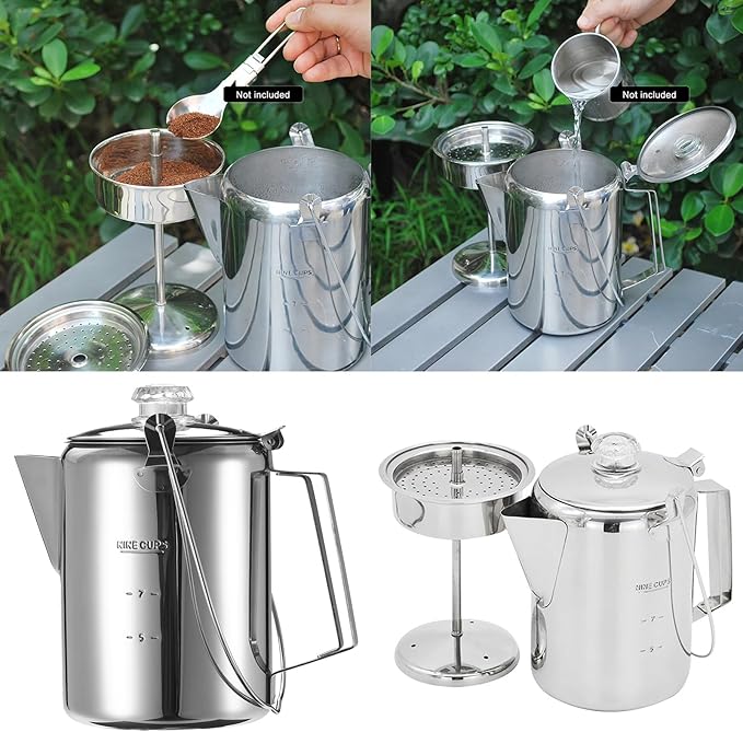 9 Cup Stainless Steel Percolator Large Capacity Coffee Pots Hinged Lid Coffee Maker for Camping and Home Kitchens Use