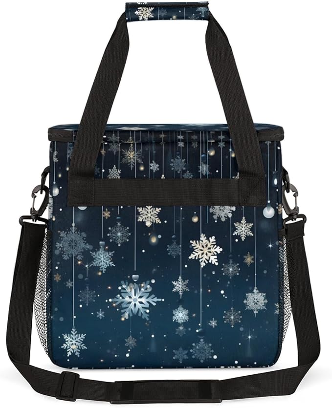 Christmas Snowflakes Coffee Maker Carrying Bag Watercolor Snowflakes Travel Storage Bag Compatible with K-Mini or K-Mini Plus Single Serve Coffee Brewer Carrying Case with Pockets &amp Shoulder Str