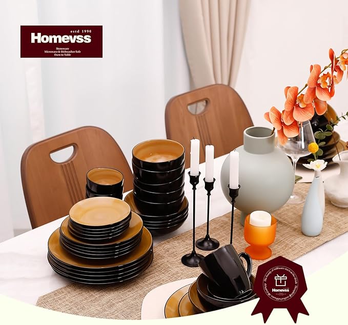 Stoneware Sonoma 56pc Dinnerware Set Black + Speckled Spin Wash Yellow