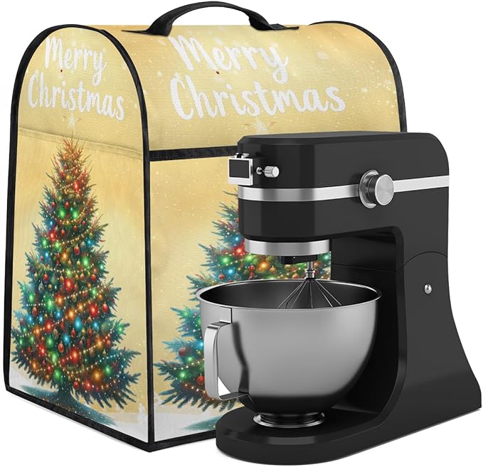Kitchen Aid Mixer Cover Christmas Colorful Tree Stand Mixer Cover Compatible with 6-8 Quarts Stand Mixers Dust Covers with Zipper Pocket Foldable Washable Kitchen Aid Organizer Bag