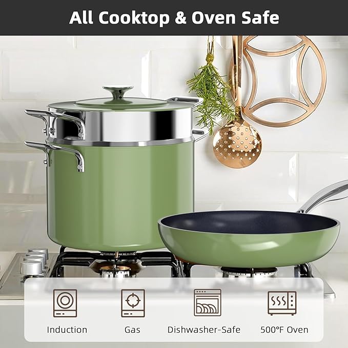 Nuwave Lux 13pc Forged Lightweight Cookware Set PFAS Free Healthy G10 Duralon Ceramic Coating Ultra Non-Stick Stay-Cool Handles Works on All Cooktops &amp Induction Ready