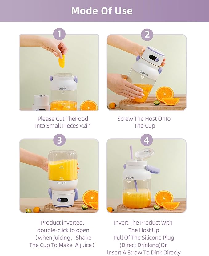 Portable Blender Personal Smoothie &amp Shake Blender 33oz BPA-Free Vessel Leakproof Lid with Sip Spout USB-C Rechargeable Detachable &amp Easy-to-Clean Purple