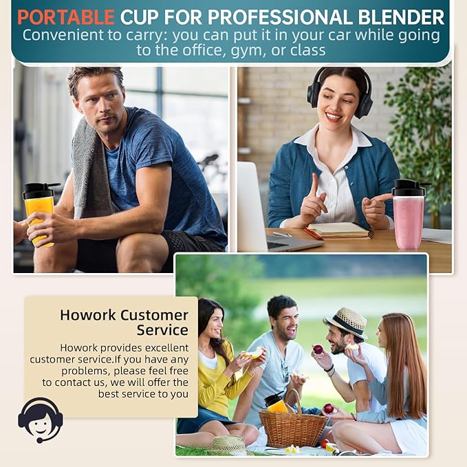 HOWORK Blender for Smoothies 750W Personal Blender 56 Oz Glass Jar 16oz Portable Cups2+P speed 3 Functions for Smoothies Frozen Drinks &amp Ice CreamGrey