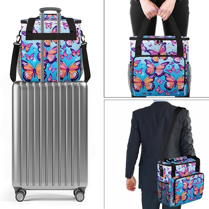 Abstract Butterfly Coffee Maker Carrying Bag Portable Travel Storage Tote Bag Compatible with K-Mini or K-Mini Plus Single Serve Coffee Brewer Carrying Case with Multiple Pockets &amp Shoulder Stra
