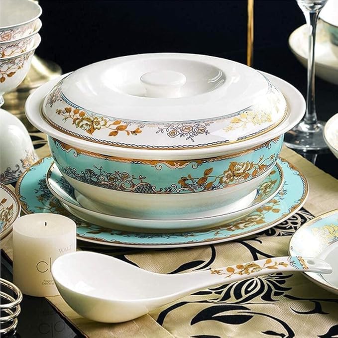 GaRcan Dinner Plate Luxurious Dinner Set for Party or Wgifts Dinnerware Sets Porcelain Bchina Dish Sets Bowls/Dessert Plates/Dinner Plates/Pot/Saucers Prime Service for 10/56 Pcs (60 Pcs)