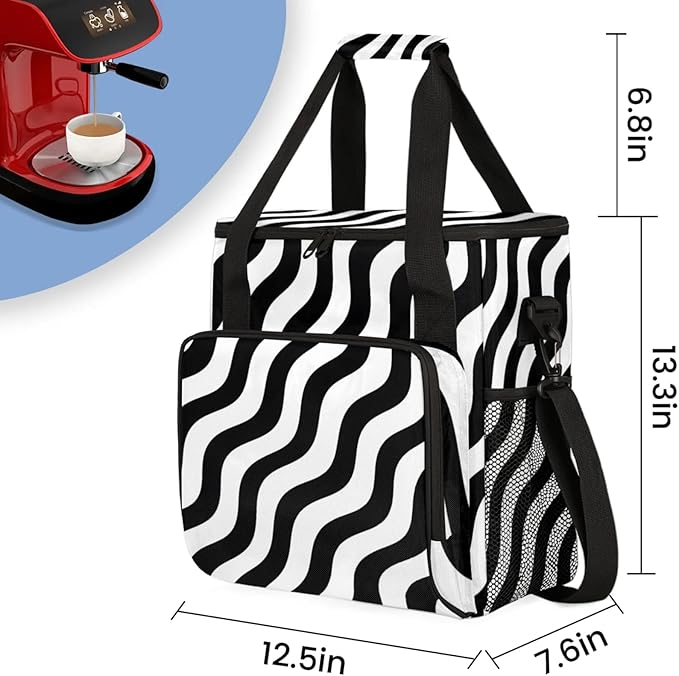 Wavy Line Coffee Maker Travel Bag for Keurig K-Mini/K-Mini Plus Insulated Waterproof Tote with Pockets for K-Cup Portable Single-Serve Brewer Case