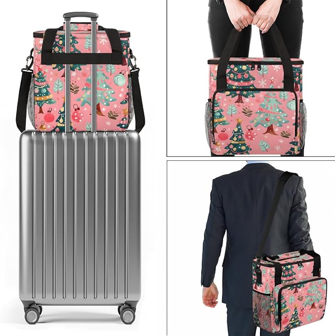 Cartoon Tree Coffee Maker Carrying Bag Christmas Festivals Travel Storage Bag Compatible with K-Mini or K-Mini Plus Single Serve Coffee Brewer Carrying Case with Multiple Pockets &amp Shoulder Stra