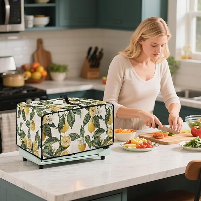 Convection Toaster Oven Cover with Storage Pockets Fits Machines Up to 18.5x14.5x9 Convection Toaster Oven Covers for Family Kitchen Essential Retro Lemon