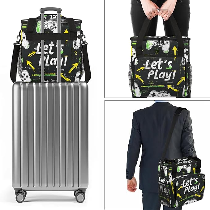 Gaming Theme Coffee Maker Travel Bag for Keurig K-Mini/K-Mini Plus Insulated Waterproof Tote with Pockets for K-Cup Portable Single-Serve Brewer Case