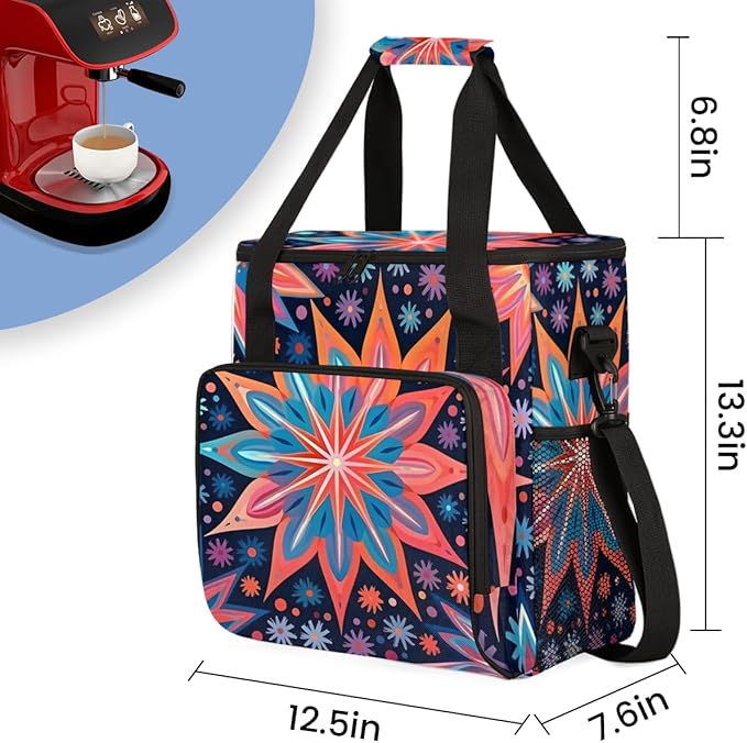 Watercolor Explosion Coffee Maker Carrying Bag Crazy Lines Star Travel Storage Bag Compatible with K-Mini or K-Mini Plus Single Serve Coffee Brewer Carrying Case with Pockets &amp Shoulder Strap