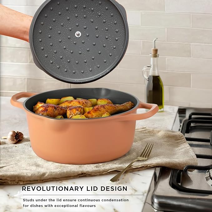 12Pcs Pots and Pans set Nonstick Cookware set Die-cast Aluminum cookware Kitchen Induction Pots and Pans cooking set Lid design PFOA-free Orange Pink (Pink)