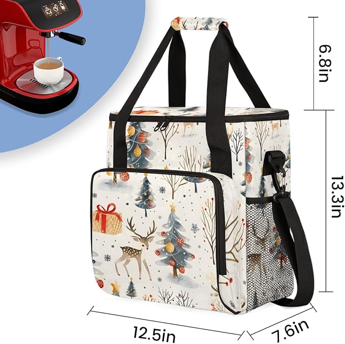Christmas Festivals Coffee Maker Carrying Bag Oil Painting Tree Travel Storage Bag Compatible with K-Mini or K-Mini Plus Single Serve Coffee Brewer Carrying Case with Pockets &amp Shoulder Strap