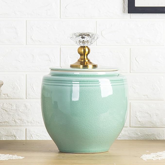 Ceramic Pot With Lid Ceramic Rice Storage Containers Ceramic Tea Barrels Kitchen Organization For Food Sealed Rice Storage Tank Large Capacity Grain Storage Jars With Tassel Design 12.5kg(BCapac