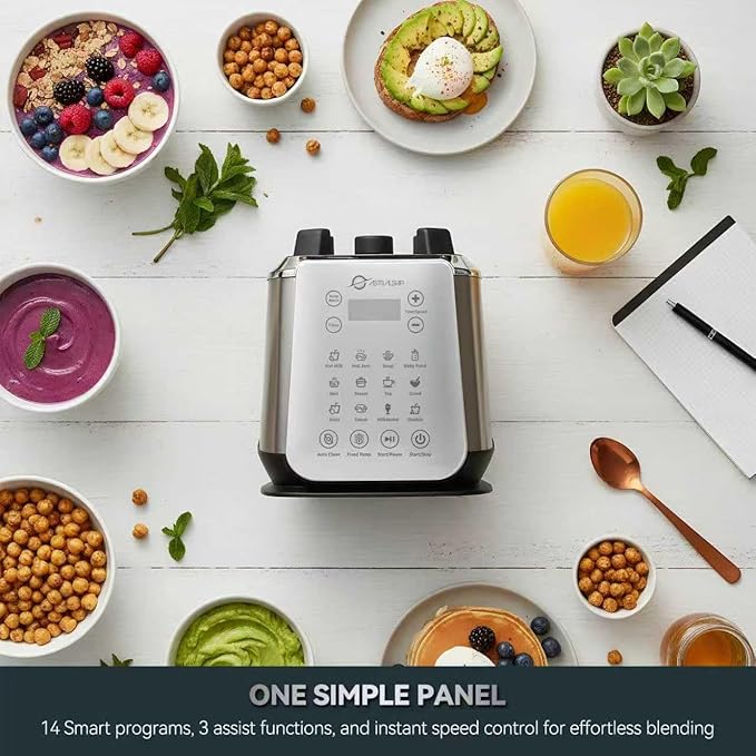 Glass Blenders for Kitchen – Stainless Steel Professional Blender for Smoothies 1500W Motor Food Processor Combo 9 Adjustable Speeds 14 Preset Programs BPA-Free Glass Jar blender Nut Milk Soups
