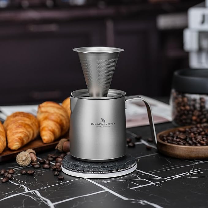 Boundless Voyage Titanium Pour-over Coffee Maker Set Coffee Mug with Reusable Detachable Dripper Manual Reusable Cone Filter for 1-2 Cups 6008P