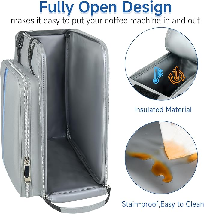 Coffee Maker Travel Bag Compatible with Keurig K-MiniSingle Serve Coffee Brewer Carrying Case Compatible for K-Mini Plus with Multiple Pockets for K-Cup PodsGrey(Bag Only)