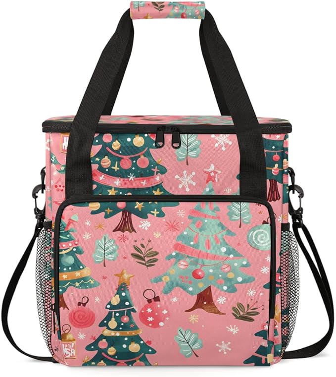 Cartoon Tree Coffee Maker Carrying Bag Christmas Festivals Travel Storage Bag Compatible with K-Mini or K-Mini Plus Single Serve Coffee Brewer Carrying Case with Multiple Pockets &amp Shoulder Stra