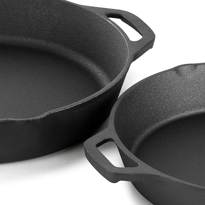 13-Piece Cast Iron Skillet Set with Glass Lids – Pre-Seasoned Cookware with Silicone Handle Holders &amp Scrapers for Stove Oven Grill &amp Campfire
