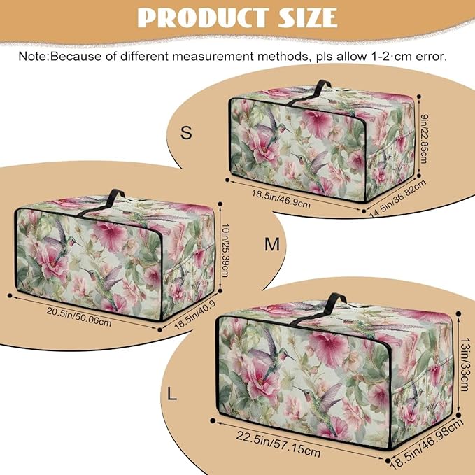 Hummingbird Flower Printed Toaster Oven Dust Cover Heavy Duty Bread Maker Machine Covers with Side Pockets Kitchen Small Appliance Cover S