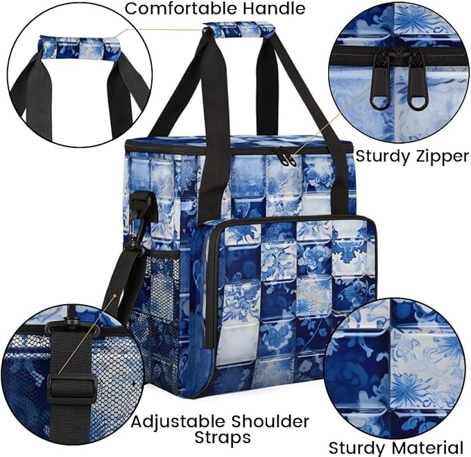 Polynesian Pattern Coffee Maker Carrying Bag Watercolor Floral Travel Storage Bag Compatible with K-Mini or K-Mini Plus Single Serve Coffee Brewer Carrying Case with Pockets &amp Shoulder Strap
