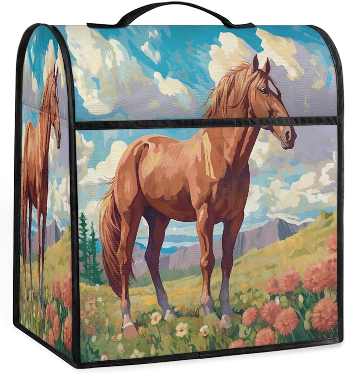 Kitchen Aid Mixer Cover Flower Horse Autumn Stand Mixer Cover Compatible with 6-8 Quarts Stand Mixers Dust Covers with Zipper Pocket Foldable Washable Kitchen Aid Organizer Bag