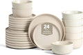 Earth &amp Clay Amber 24-Piece Dinnerware Set Stoneware Dishwasher and Microwave Safe Plates and Bowls Set Dish Set for 8 White Speckled
