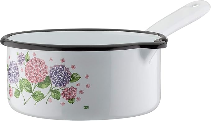 GSW Hydrangea 5-Piece Saucepan Set Steel Enamel Plastic White
