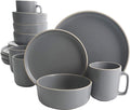 Gibson Home Zuma 16 Piece Round Kitchen Dinnerware Set Dishes Plates Bowls Mugs Service for 4 Matte Stoneware Grey Gray