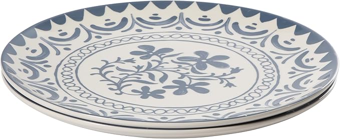 Bloomhouse - 2-Time Oprah’s Favorite Things - Valencia Flor 2 Piece 13” Serving Platter Set Stoneware Platters Mediterranean Floral Decal Design Microwave &amp Dishwasher Safe Iris Blue